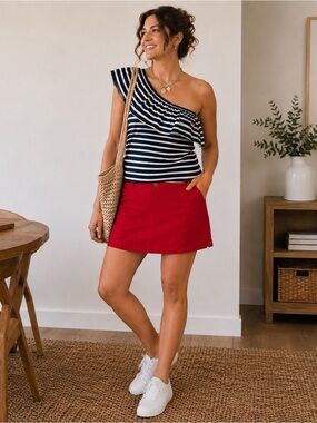 #4 Nautical Babe. NWT J. Crew Navy and White Striped One-Shoulder Top and skort